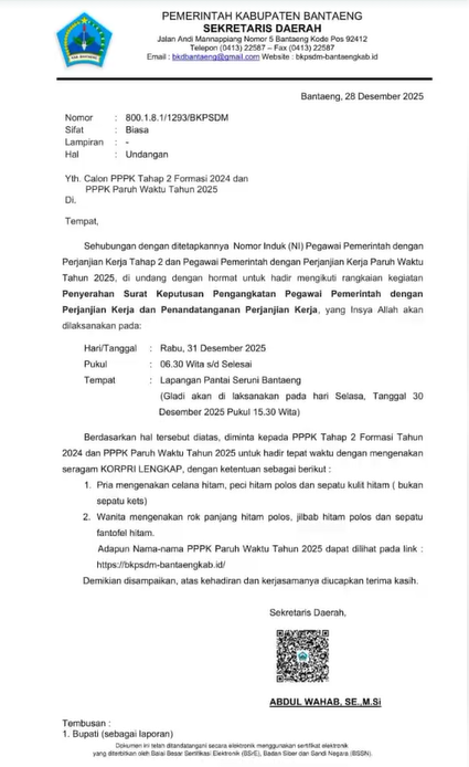 Kanan, Pengumuman Pelantikan PPPK PW